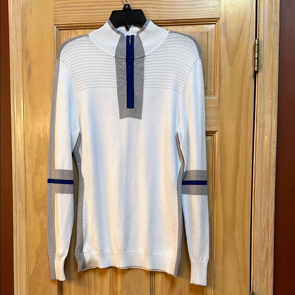 NILS White and Gray Ski Sweater with Blue Accents